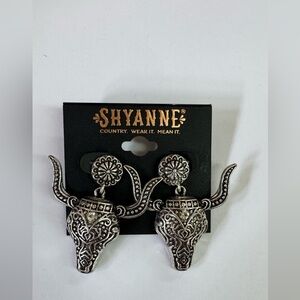 Shyanne Western Silver Bull Skull Earrings